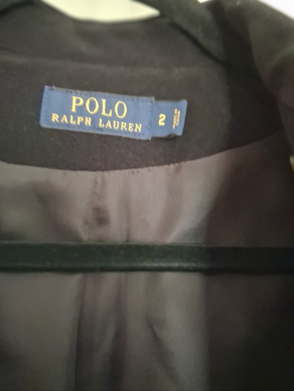 Ralph Lauren Black Double-Breasted Wool Coat with Red Piping - Picture 3 of 9